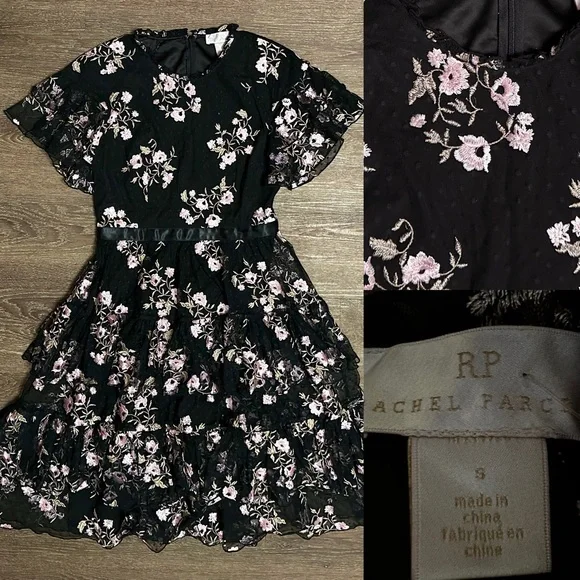 NEW Rachel Parcell Black soft pink Embroidered Floral
Tiered Dress size small - Picture 11 of 11